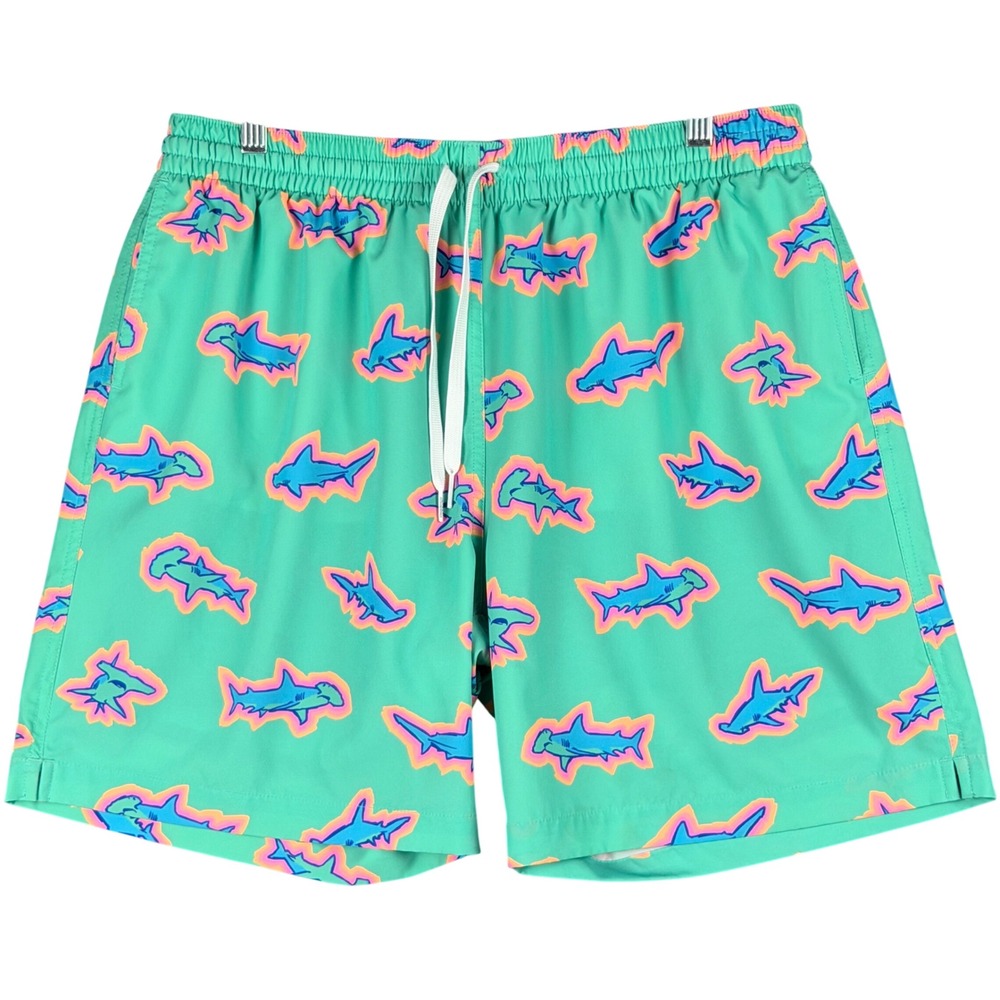 Chubbies Men's XL Teal Swim Trunks Compression Liner Neon Shark Print 7in Inseam